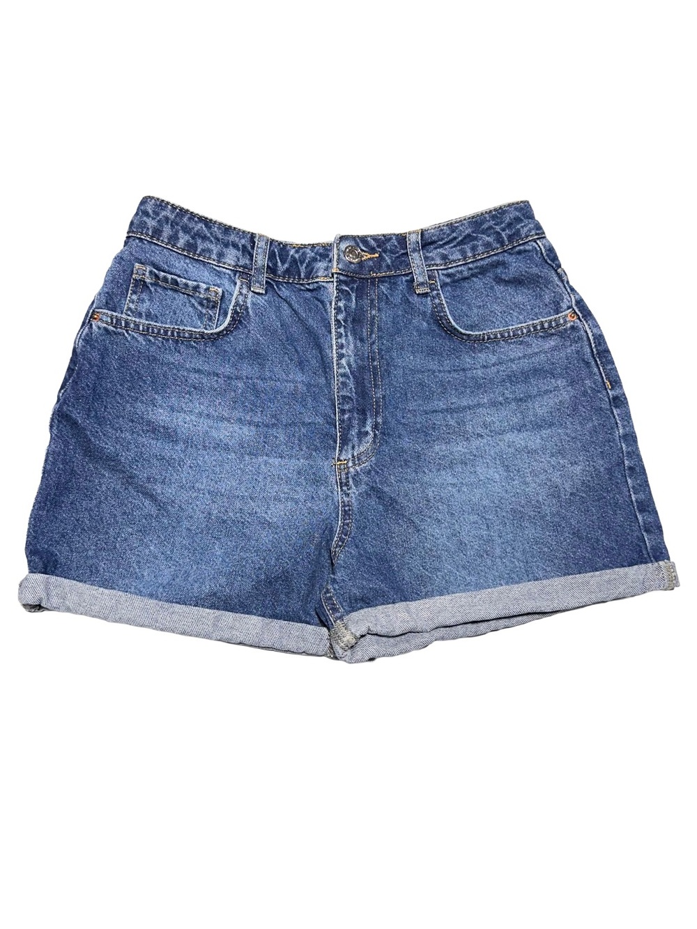 DEFACTO Blue Denim High Rise Mom Shorts Cuffed Hem Size 6